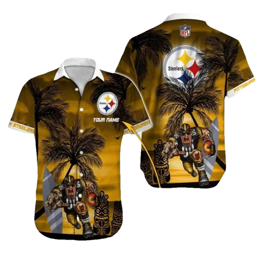 Personalized Pittsburgh Steelers Palm Trees And Football Player Hawaiian Shirt - Moonbestprint