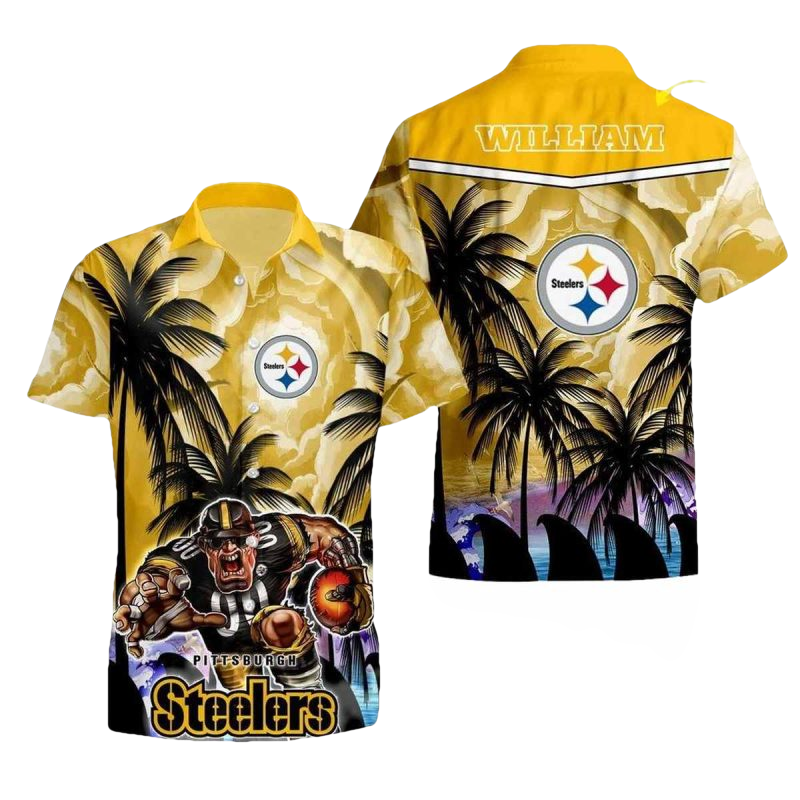 Personalized Pittsburgh Steelers Mastcot New Summer Coconut Tree 2025 Hawaiian Shirt - Moonbestprint