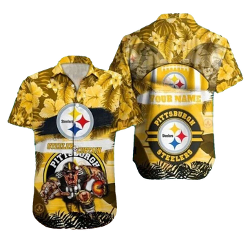 Personalized Pittsburgh Steelers Mascot Tropical Defender Hawaiian Shirt - Moonbestprint