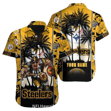 Personalized Pittsburgh Steelers Mascot Palm Trees Hawaiian Shirt - Moonbestprint