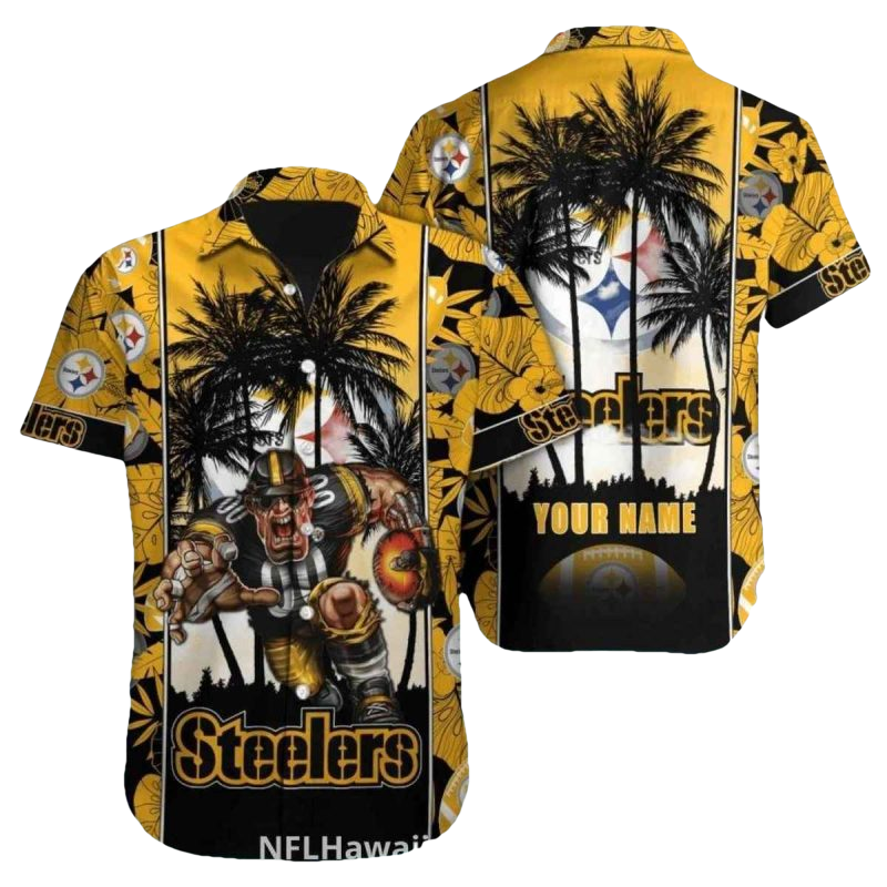 Personalized Pittsburgh Steelers Mascot Palm Trees Hawaiian Shirt - Moonbestprint
