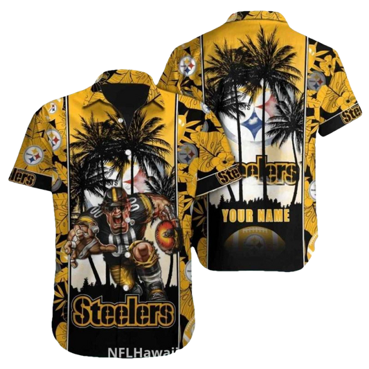 Personalized Pittsburgh Steelers Mascot Palm Trees Hawaiian Shirt - Moonbestprint