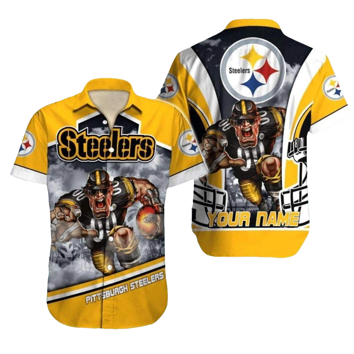 Personalized Pittsburgh Steelers Mascot Intense Football Theme Hawaiian Shirt - Moonbestprint