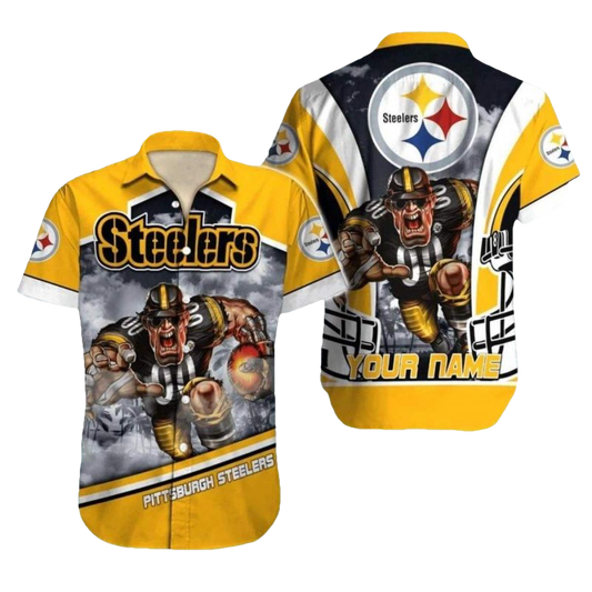 Personalized Pittsburgh Steelers Mascot Intense Football Theme Hawaiian Shirt - Moonbestprint
