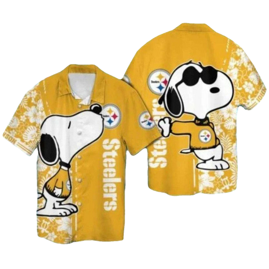 Personalized Pittsburgh Steelers Logo Snoopy Floral Yellow Hawaiian Shirt - Moonbestprint