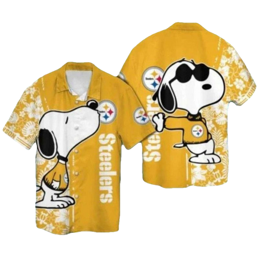 Personalized Pittsburgh Steelers Logo Snoopy Floral Yellow Hawaiian Shirt - Moonbestprint