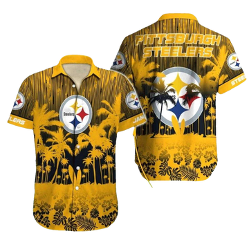 Personalized Pittsburgh Steelers Logo Palm Coconut Tree And Sunset Pattern Hawaiian Shirt - Moonbestprint