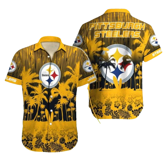 Personalized Pittsburgh Steelers Logo Palm Coconut Tree And Sunset Pattern Hawaiian Shirt - Moonbestprint