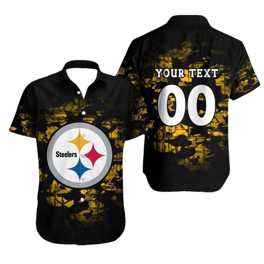 Personalized Pittsburgh Steelers Logo Camo Black Gold Hawaiian Shirt - Moonbestprint
