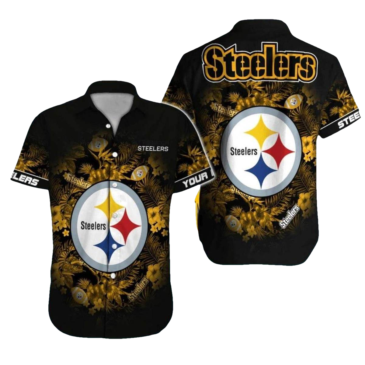 Personalized Pittsburgh Steelers Logo Floral Black Retro Pattern Hawaiian Shirt - Moonbestprint