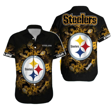 Personalized Pittsburgh Steelers Logo Floral Black Retro Pattern Hawaiian Shirt - Moonbestprint