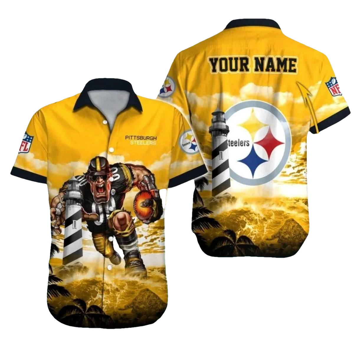 Personalized Pittsburgh Steelers Lighthouse And Football Warrior Hawaiian Shirt - Moonbestprint