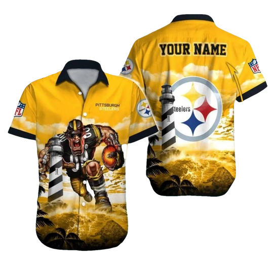 Personalized Pittsburgh Steelers Lighthouse And Football Warrior Hawaiian Shirt - Moonbestprint