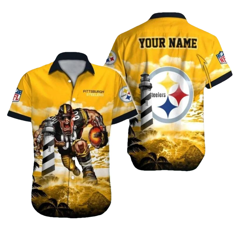 Personalized Pittsburgh Steelers Lighthouse And Football Warrior Hawaiian Shirt - Moonbestprint