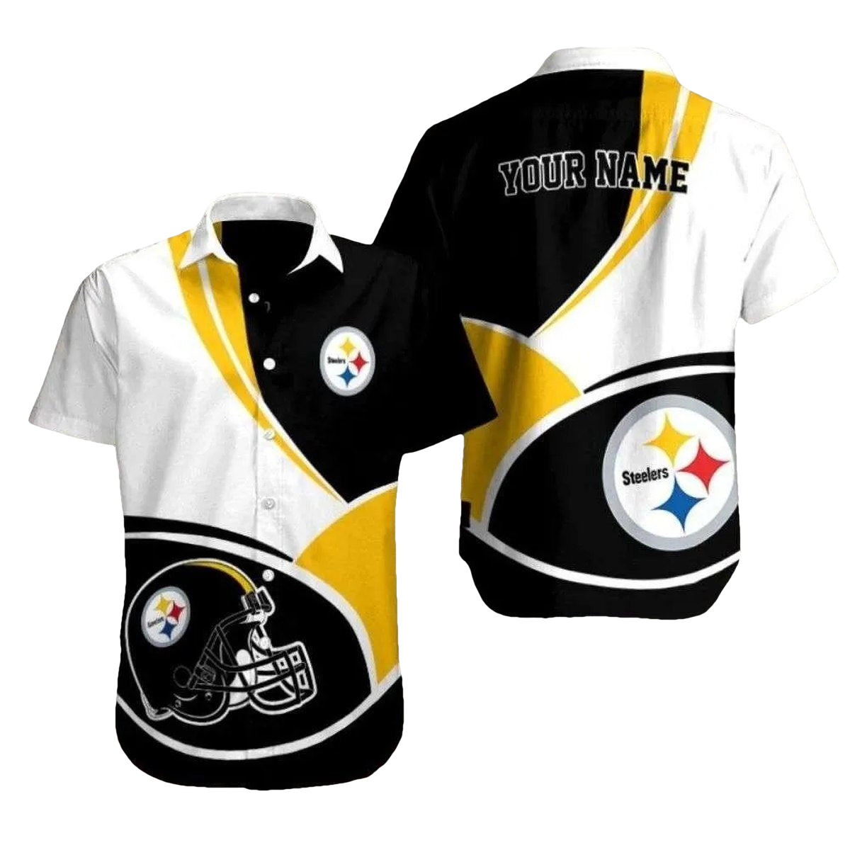 Personalized Pittsburgh Steelers Legacy Black And White Vintage Helmet Hawaiian Shirt - Moonbestprint