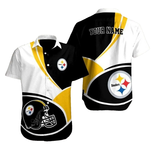 Personalized Pittsburgh Steelers Legacy Black And White Vintage Helmet Hawaiian Shirt - Moonbestprint