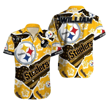 Personalized Pittsburgh Steelers Hibiscus And Football Helmet Mix Hawaiian Shirt - Moonbestprint