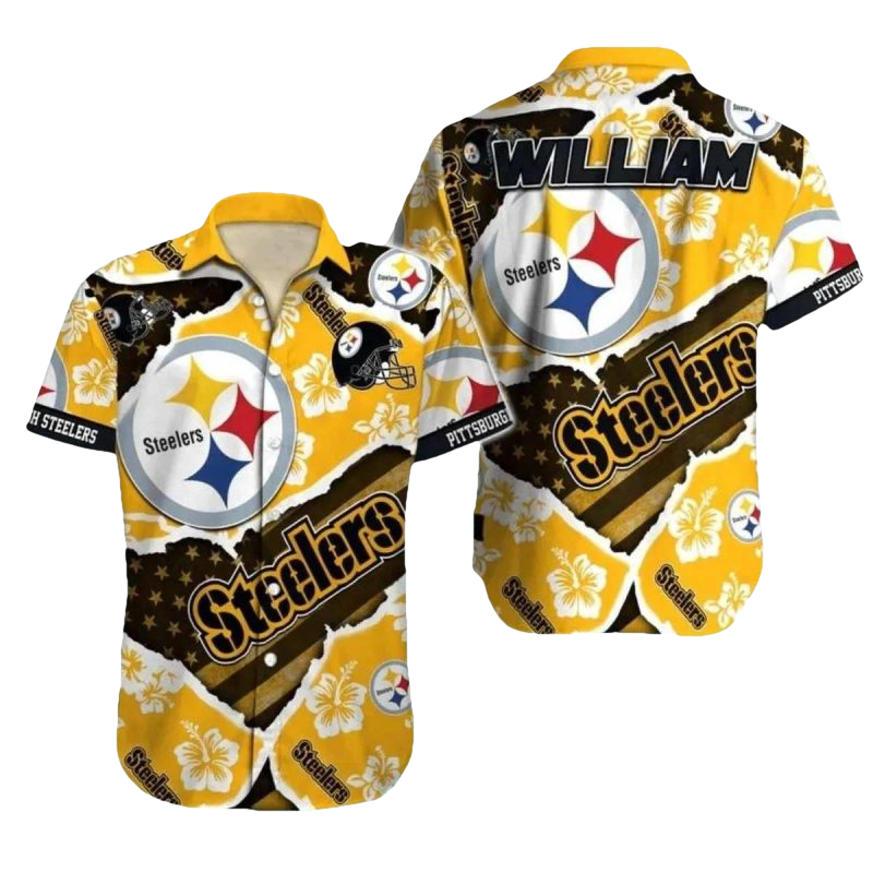 Personalized Pittsburgh Steelers Hibiscus And Football Helmet Mix Hawaiian Shirt - Moonbestprint