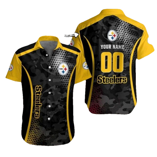 Personalized Pittsburgh Steelers Gridiron Camo Hawaiian Shirt - Moonbestprint