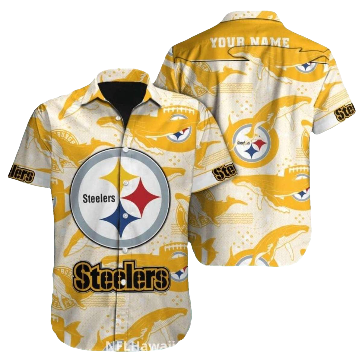Personalized Pittsburgh Steelers Golden Whale Football Hawaiian Shirt - Moonbestprint