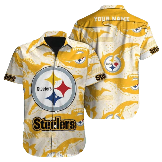 Personalized Pittsburgh Steelers Golden Whale Football Hawaiian Shirt - Moonbestprint