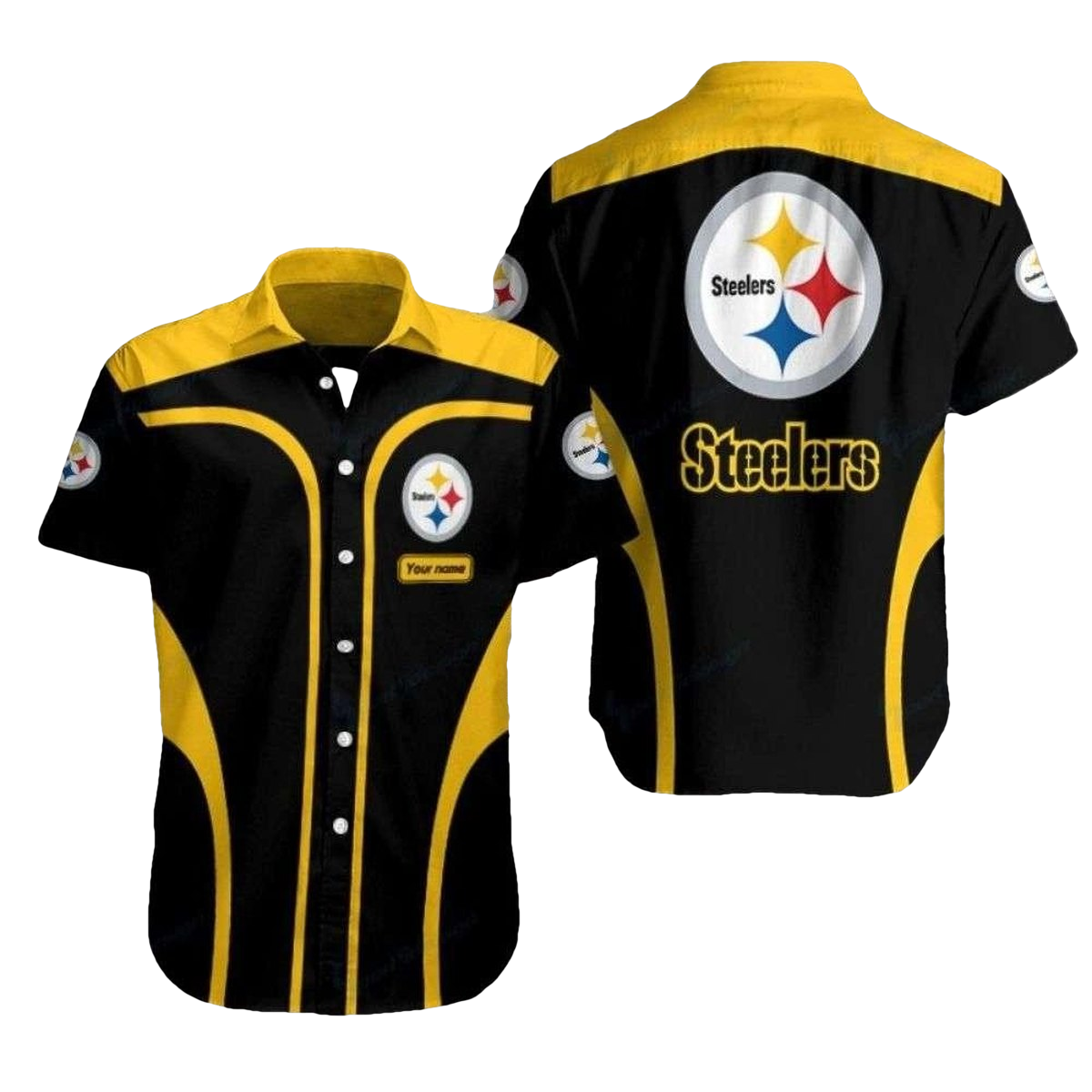 Personalized Pittsburgh Steelers Game Day Bold Stripe Black And Yellow Hawaiian Shirt - Moonbestprint
