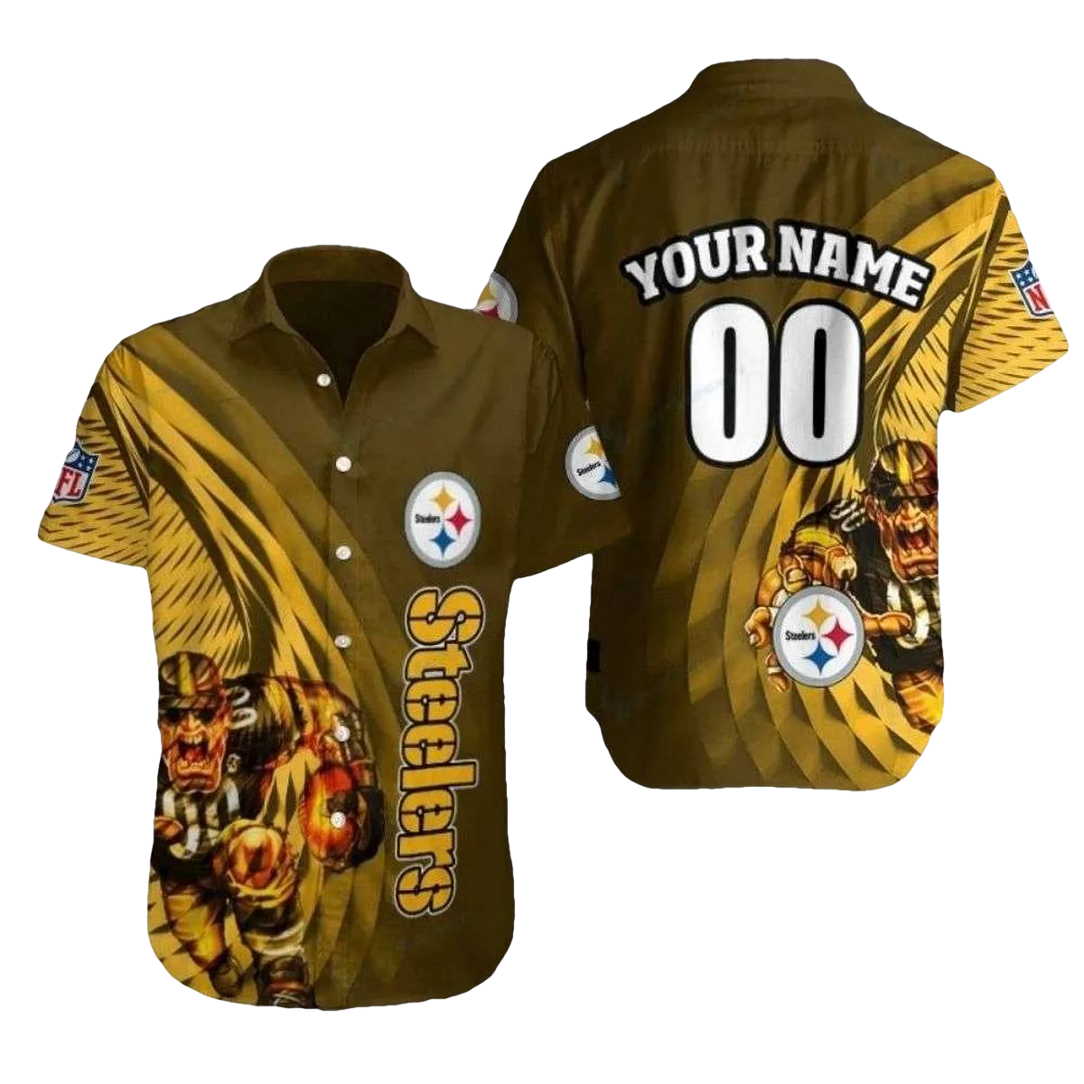 Personalized Pittsburgh Steelers Fiery Team Mascot Motif Hawaiian Shirt - Moonbestprint