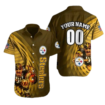 Personalized Pittsburgh Steelers Fiery Team Mascot Motif Hawaiian Shirt - Moonbestprint