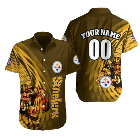 Personalized Pittsburgh Steelers Fiery Team Mascot Motif Hawaiian Shirt - Moonbestprint