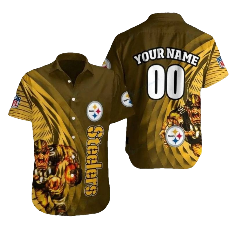 Personalized Pittsburgh Steelers Fiery Team Mascot Motif Hawaiian Shirt - Moonbestprint