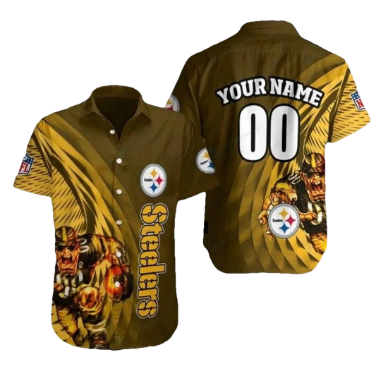 Personalized Pittsburgh Steelers Fiery Team Mascot Motif Hawaiian Shirt - Moonbestprint