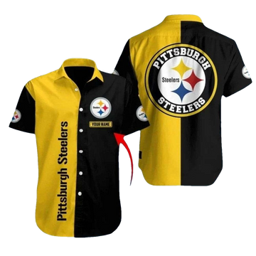 Personalized Pittsburgh Steelers Field Day Yellow And Black Split Hawaiian Shirt - Moonbestprint