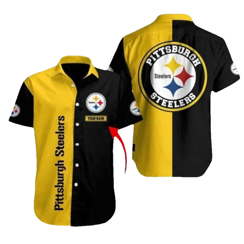 Personalized Pittsburgh Steelers Field Day Yellow And Black Split Hawaiian Shirt - Moonbestprint