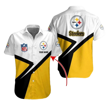 Personalized Pittsburgh Steelers Fanfare White And Yellow Diagonal Hawaiian Shirt - Moonbestprint