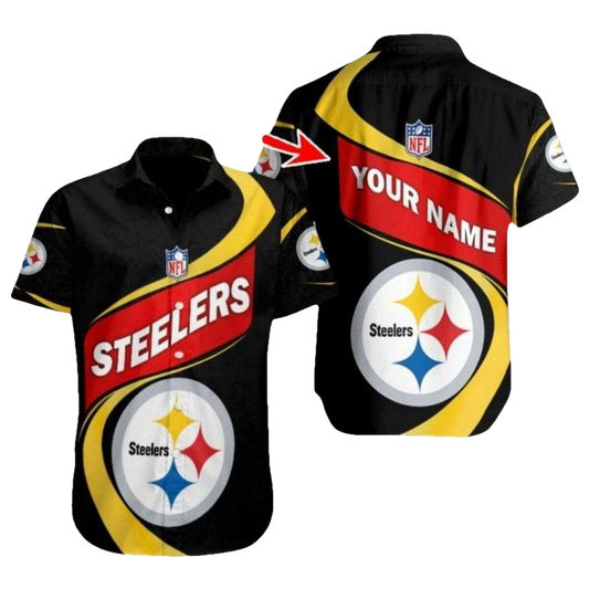 Personalized Pittsburgh Steelers Dynamic Play Black And Red Pattern Hawaiian Shirt - Moonbestprint