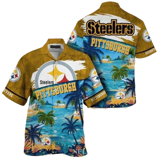 Personalized Pittsburgh Steelers Coconut Tree Beach Hawaiian Shirt - Moonbestprint
