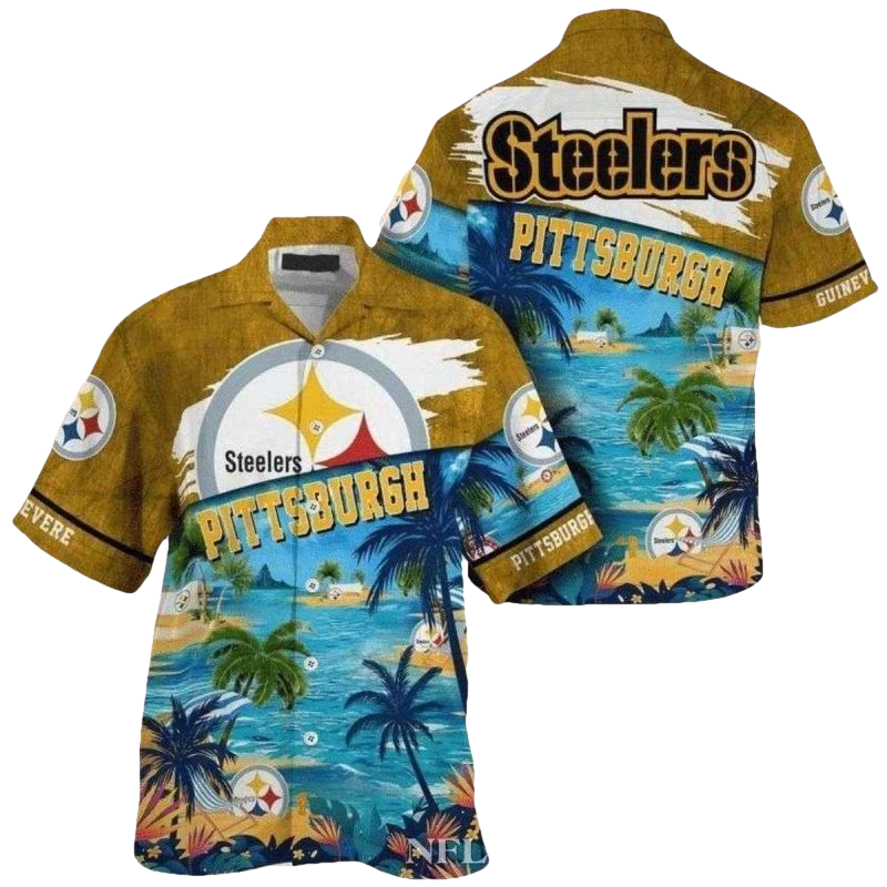 Personalized Pittsburgh Steelers Coconut Tree Beach Hawaiian Shirt - Moonbestprint