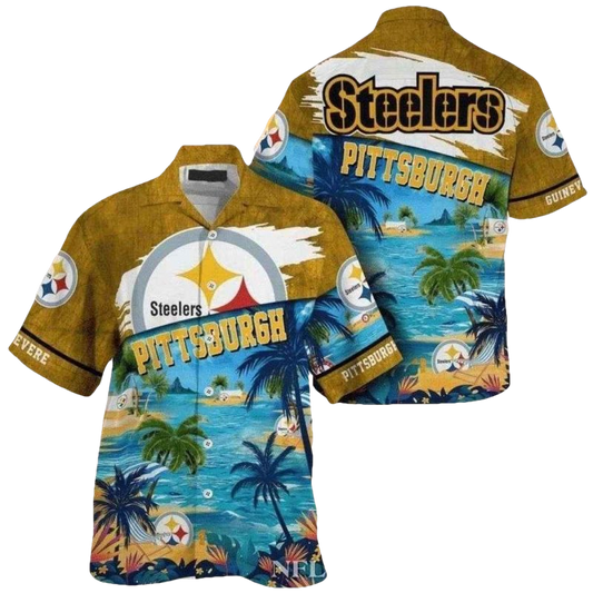 Personalized Pittsburgh Steelers Coconut Tree Beach Hawaiian Shirt - Moonbestprint