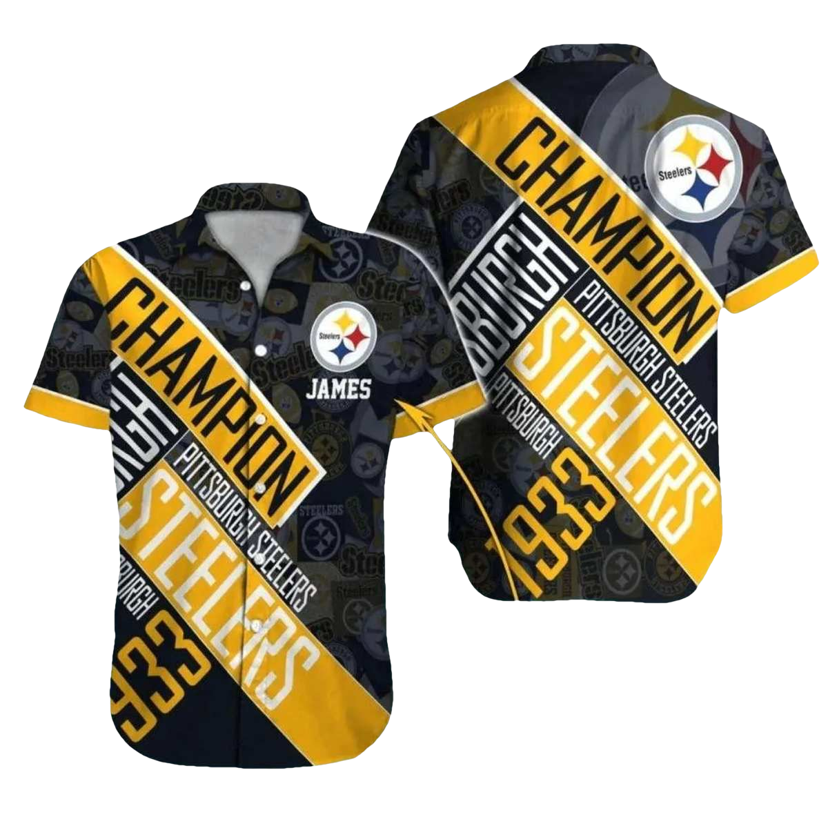 Personalized Pittsburgh Steelers Champion Bold Diagonal Graphics 1933 Hawaiian Shirt - Moonbestprint