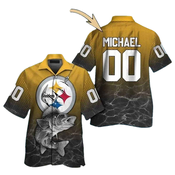 Personalized Pittsburgh Steelers Black And Gold Fish Hawaiian Shirt - Moonbestprint