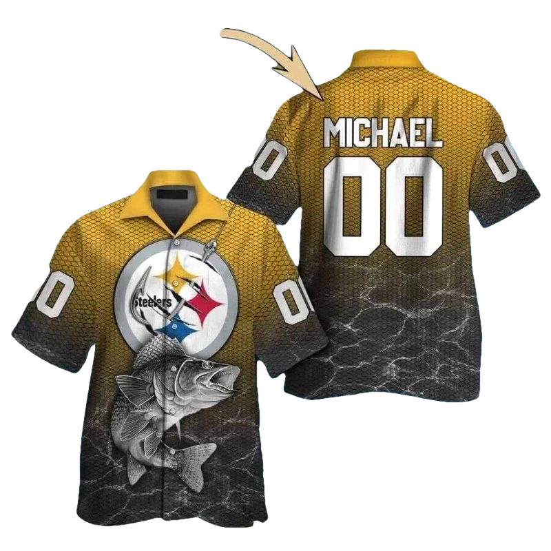 Personalized Pittsburgh Steelers Black And Gold Fish Hawaiian Shirt - Moonbestprint