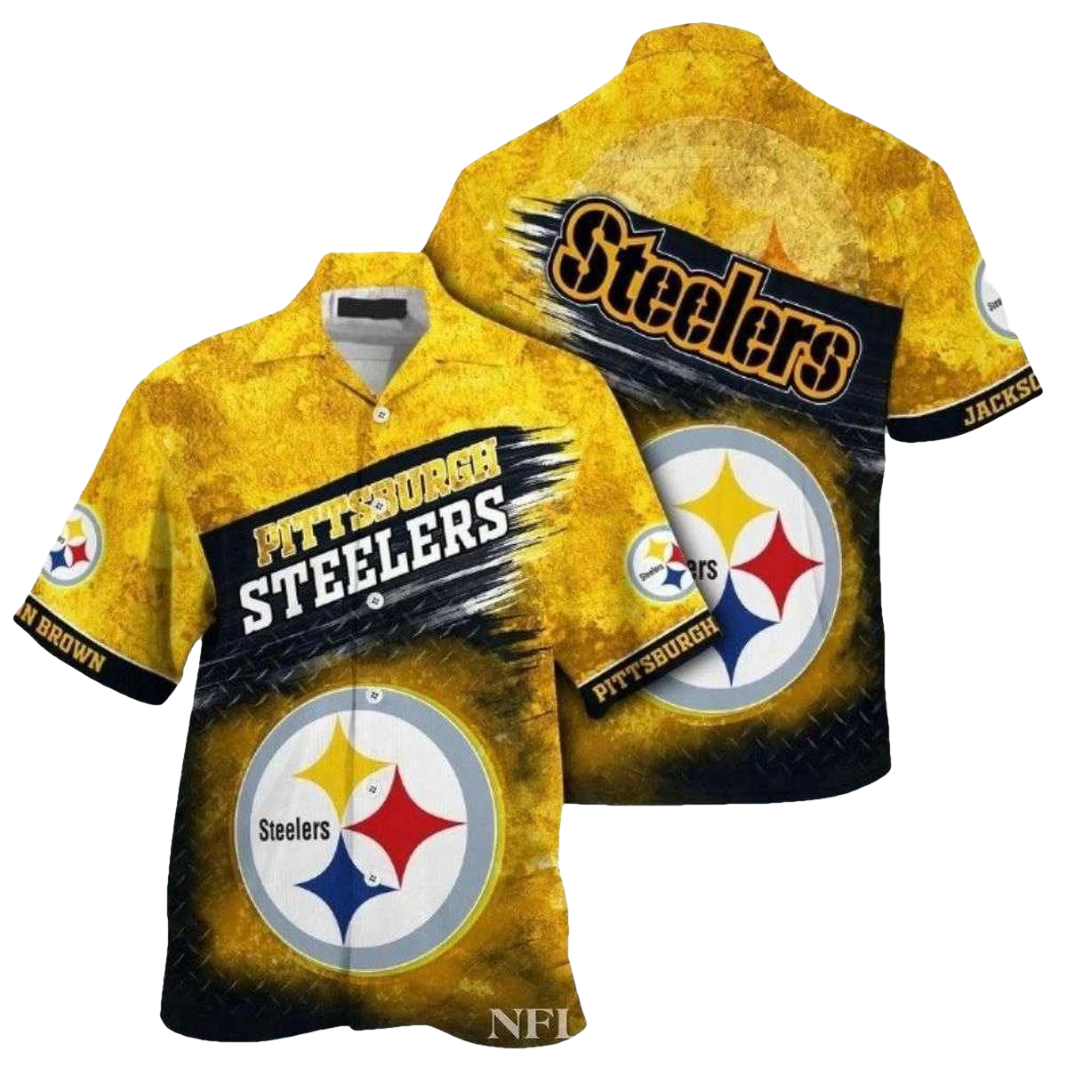 Personalized Pittsburgh Steelers Beachside Football Yellow Vintage Hawaiian Shirt - Moonbestprint