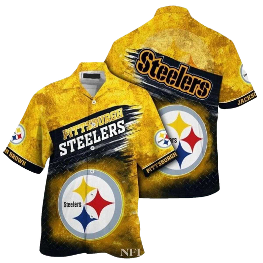 Personalized Pittsburgh Steelers Beachside Football Yellow Vintage Hawaiian Shirt - Moonbestprint