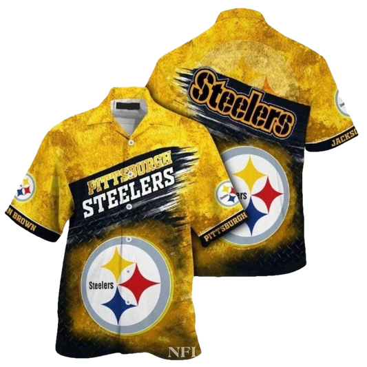 Personalized Pittsburgh Steelers Beachside Football Yellow Vintage Hawaiian Shirt - Moonbestprint