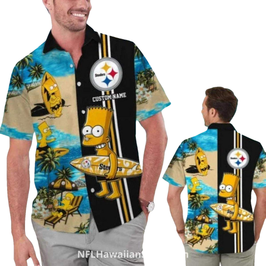 Personalized Pittsburgh Steelers Bart Surfing Beach Hawaiian Shirt - Moonbestprint