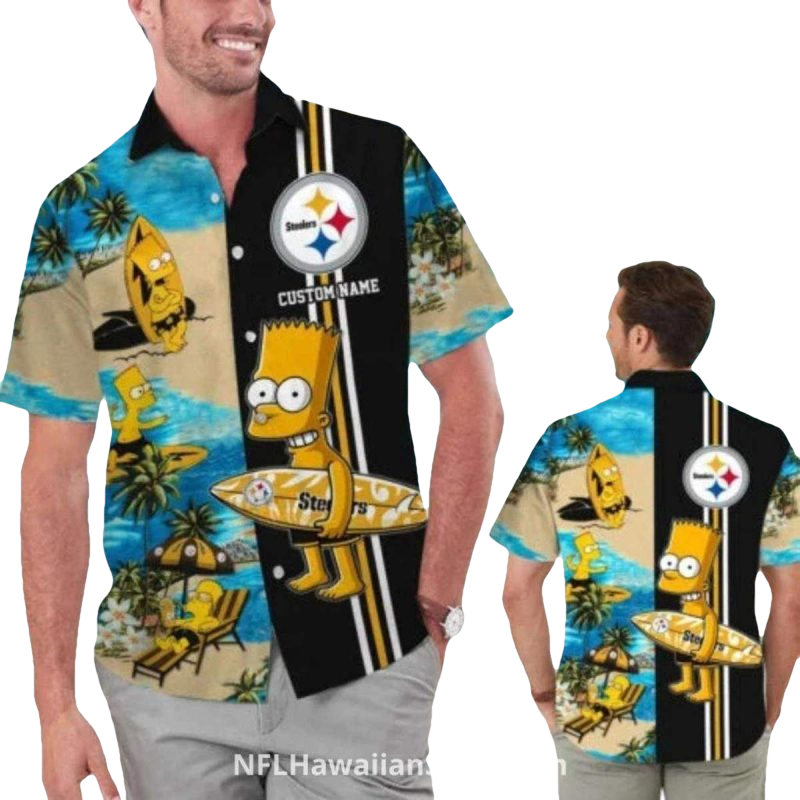 Personalized Pittsburgh Steelers Bart Surfing Beach Hawaiian Shirt - Moonbestprint