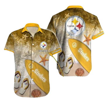 Personalized Pittsburgh Steelers Beach Vibes And Surfboard Hawaiian Shirt - Moonbestprint