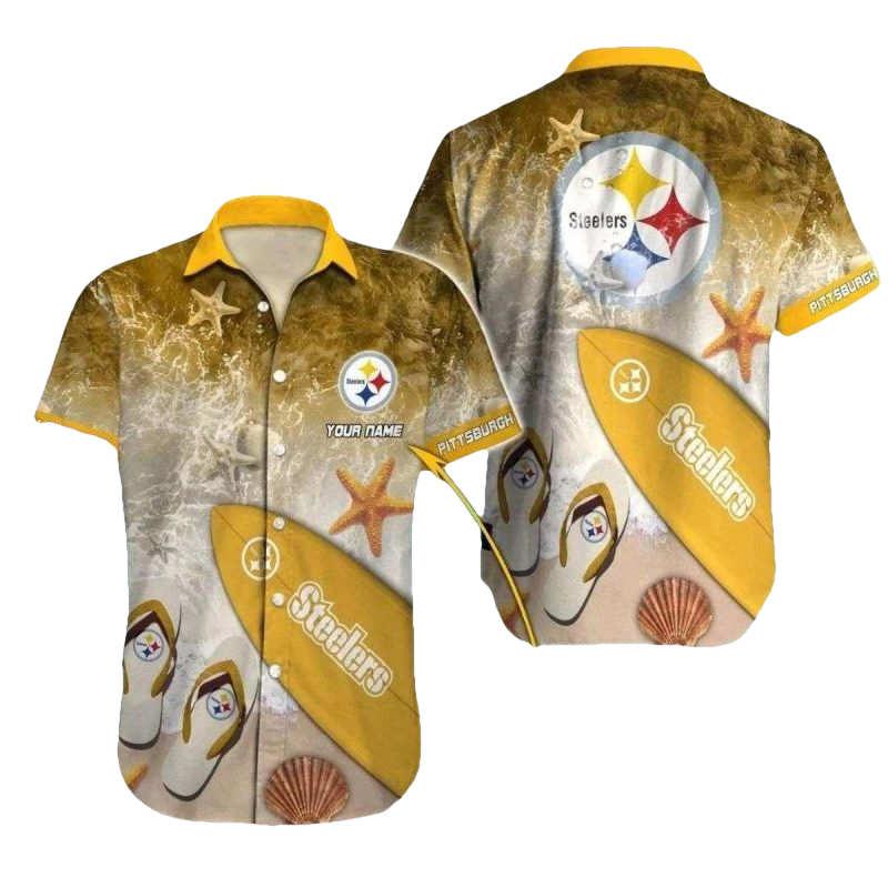 Personalized Pittsburgh Steelers Beach Vibes And Surfboard Hawaiian Shirt - Moonbestprint