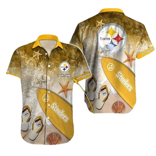 Personalized Pittsburgh Steelers Beach Vibes And Surfboard Hawaiian Shirt - Moonbestprint