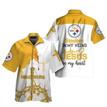 Faith And Pittsburgh Steelers In My Veins Jesus In My Heart Hawaiian Shirt - Moonbestprint